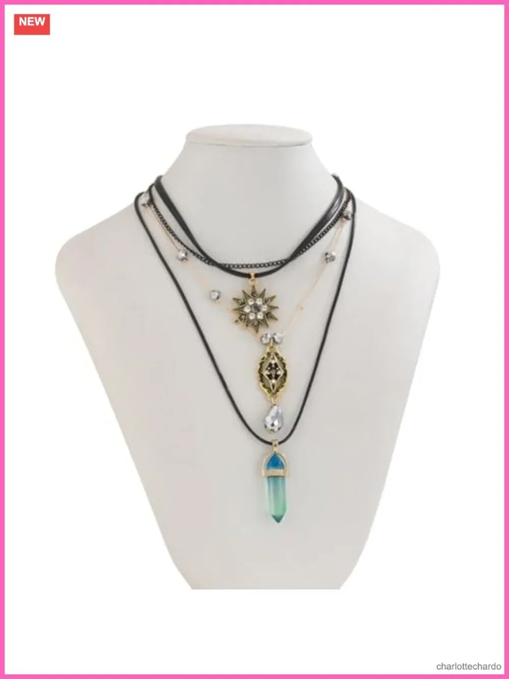 Layered Choker Necklace Set Gothic Teardrop Pendant Brass Women Jewelry Gift